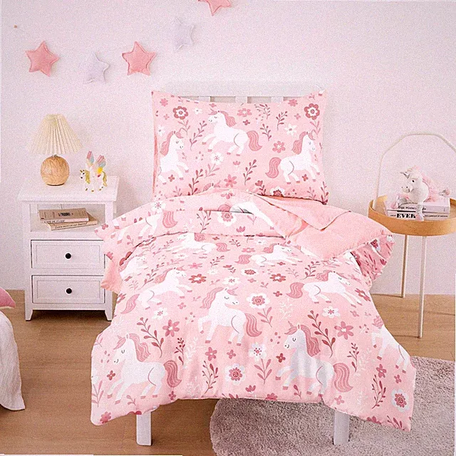 Bedding Set for Girls, Cute Unicorn Floral Botanical, 4 Pieces Soft Crib Be...