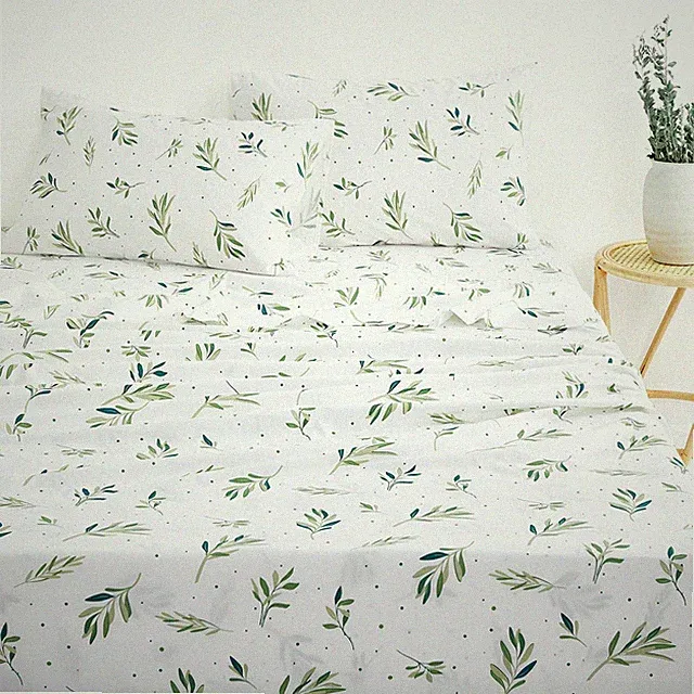 Botanical Bed Sheets, 100% Cotton, 4Piece Sheet Set, Cottagecore Floral Plan...