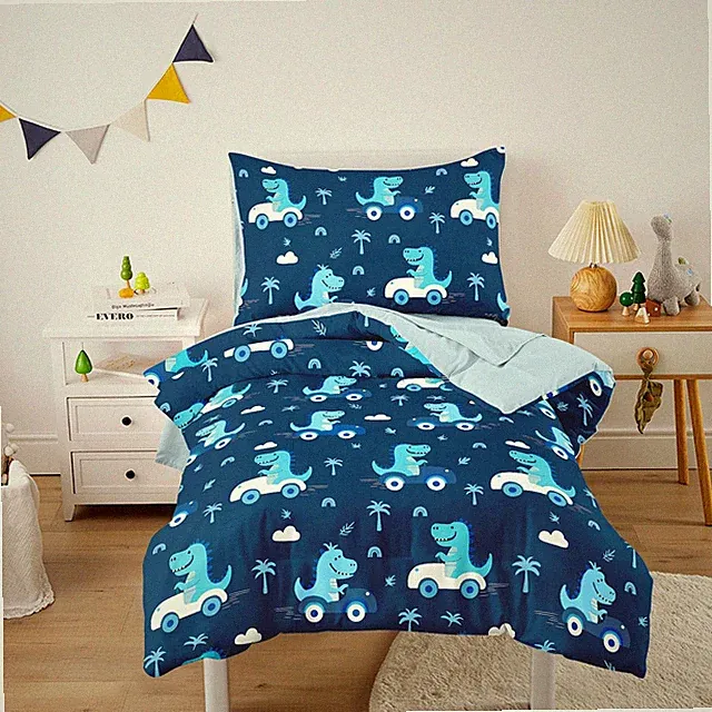 Dinosaur Bedding Set for Boys, Cute Dino Driving Cars, 4 Pieces Soft Crib B...