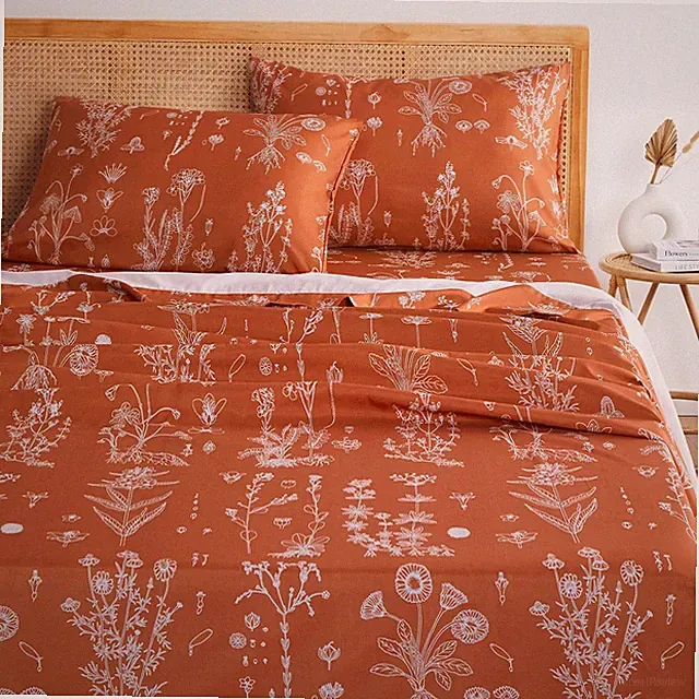 Floral Bed Sheets, 4-Piece Sheet Set, Cute Botanical Shabby Chic Coquette C...