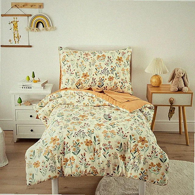 Floral Bedding Set for Girls, Cute Colorful Botanical Flowers, 4 Pieces Sof...