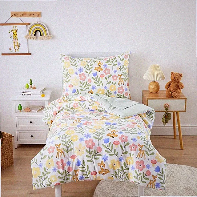 Floral Bedding Set for Girls, Cute Colorful Botanical Flowers with Deers, 4...