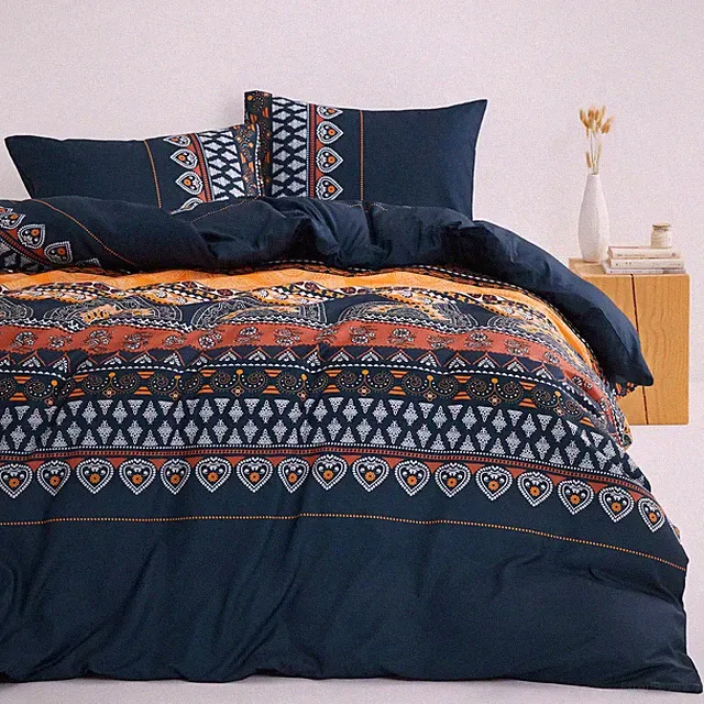 Wake In Cloud - Bohemian Comforter Set, Boho Chic Paisley Queen, Orange Navy