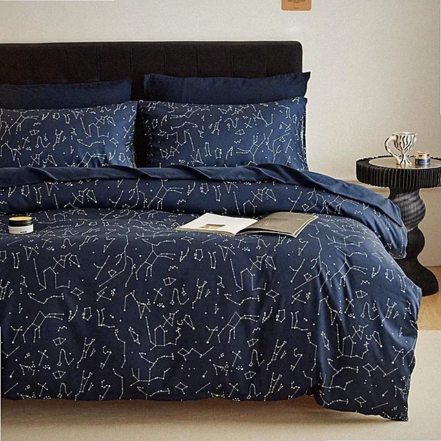 Wake In Cloud - Constellation Duvet Cover Set, Space Witchy Queen, Navy Blue