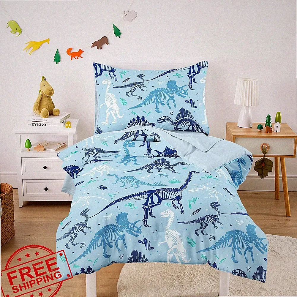 Wake In Cloud Dinosaur Toddler Bedding Set 4pc Light Blue Comforter