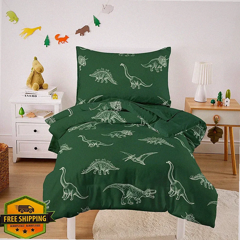 Wake In Cloud Dinosaur Toddler Bedding Set Boys Dark Green 4 Piece