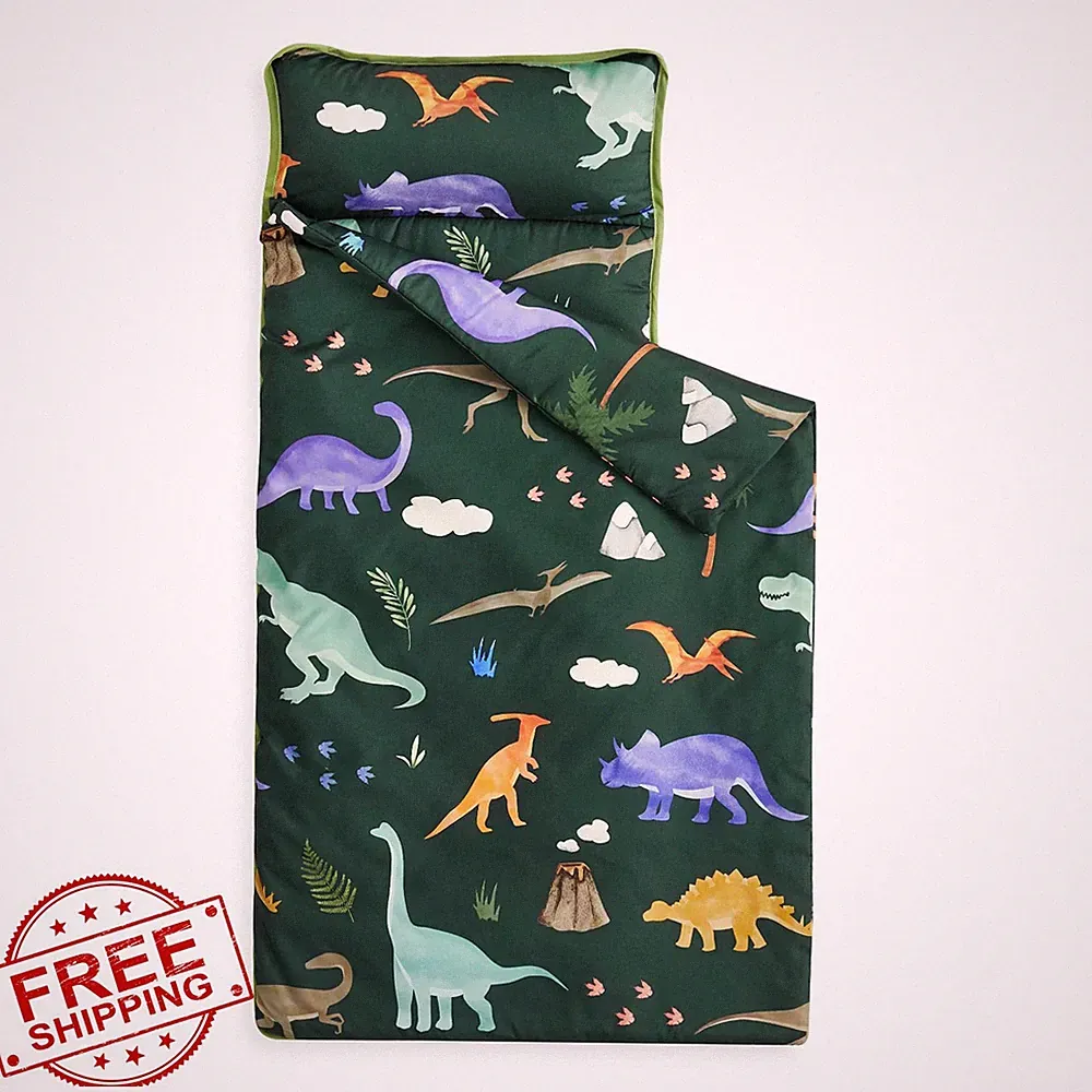 Wake In Cloud Dinosaur Toddler Nap Mat Pillow Blanket Green