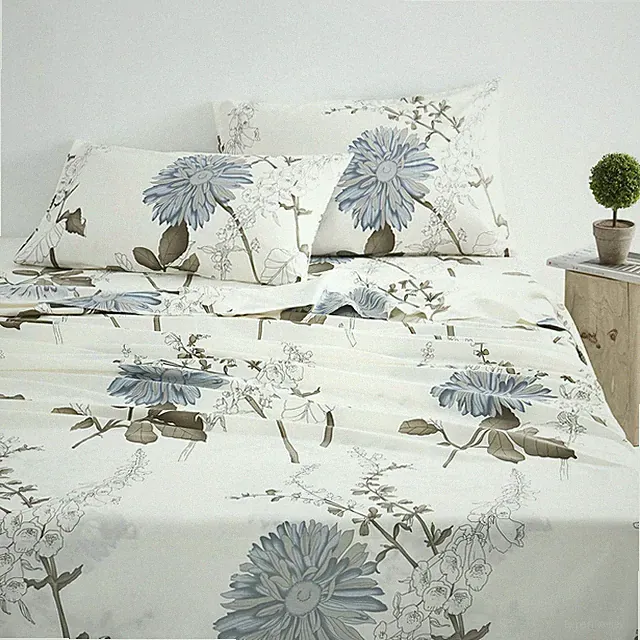 Wake In Cloud - Floral Bed Sheets, 100% Cotton, 4-Piece Sheet Set, Vin