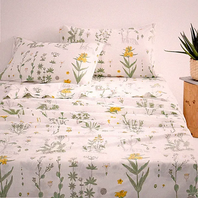 Wake In Cloud - Floral Bed Sheets 4-Piece Sheet Set Cute Botanical Shabby Chi...