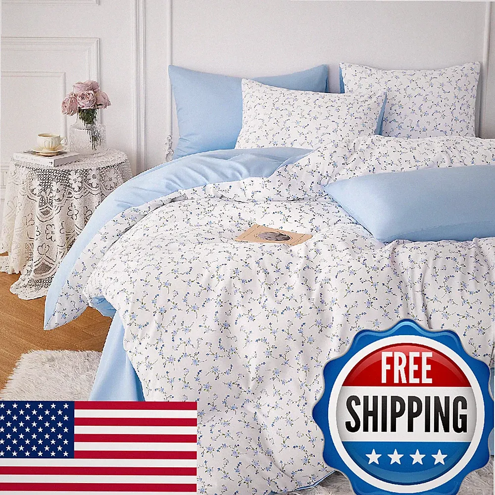 Wake In Cloud - Floral Comforter Set, Coquette Cottagecore Aesthetic Cute Flower