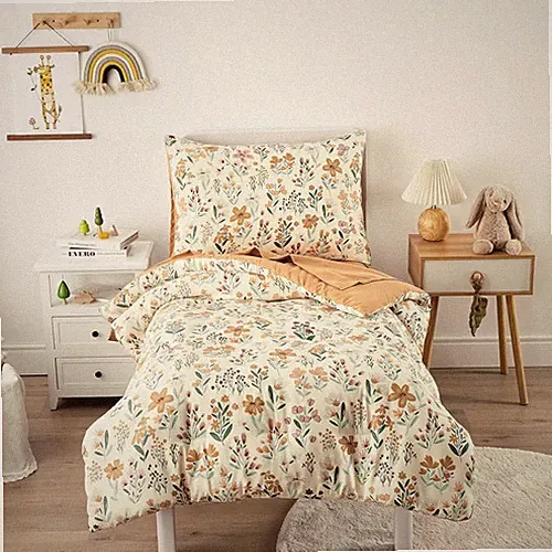 Wake In Cloud - Floral Toddler Bedding Set for Girls, Toddler, Orange Cream