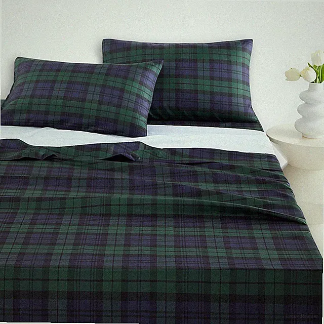 Wake In Cloud - Plaid Bed Sheets, 4-Piece Sheet Set, Full, Dark Green