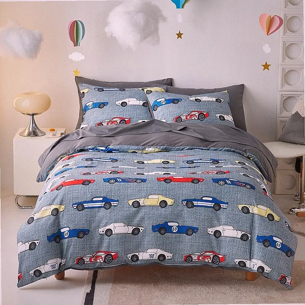 Wake In Cloud Race Car Bedding Set for Boys - Colorful Sports Car Supercar Bed S