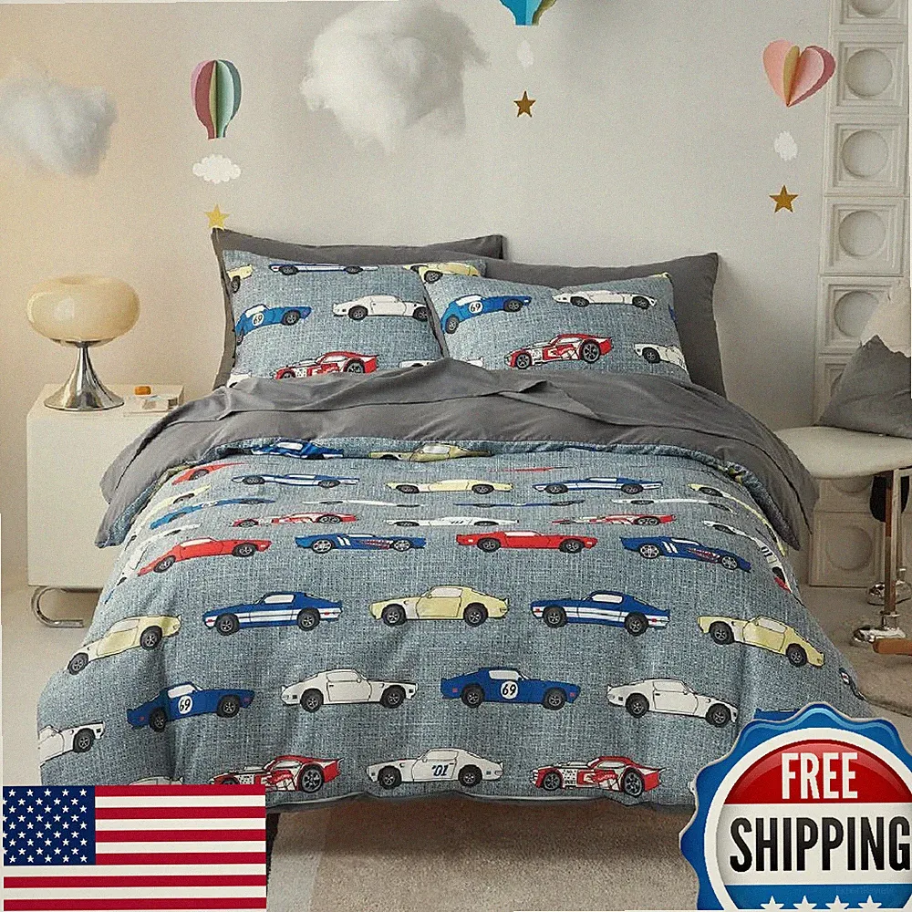 Wake In Cloud Race Car Bedding Set for Boys - Colorful Sports Car Supercar