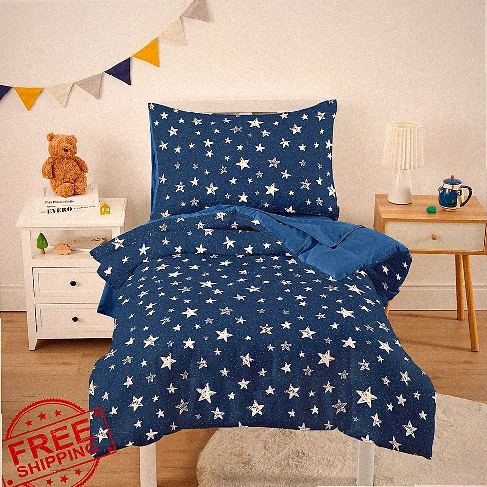 Wake In Cloud Star Polka Dot Toddler Bedding Set Navy Blue 4pc