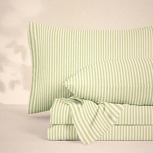 Wake In Cloud - Striped Bed Sheets, 4-Piece Sheet Queen, Sage Green White