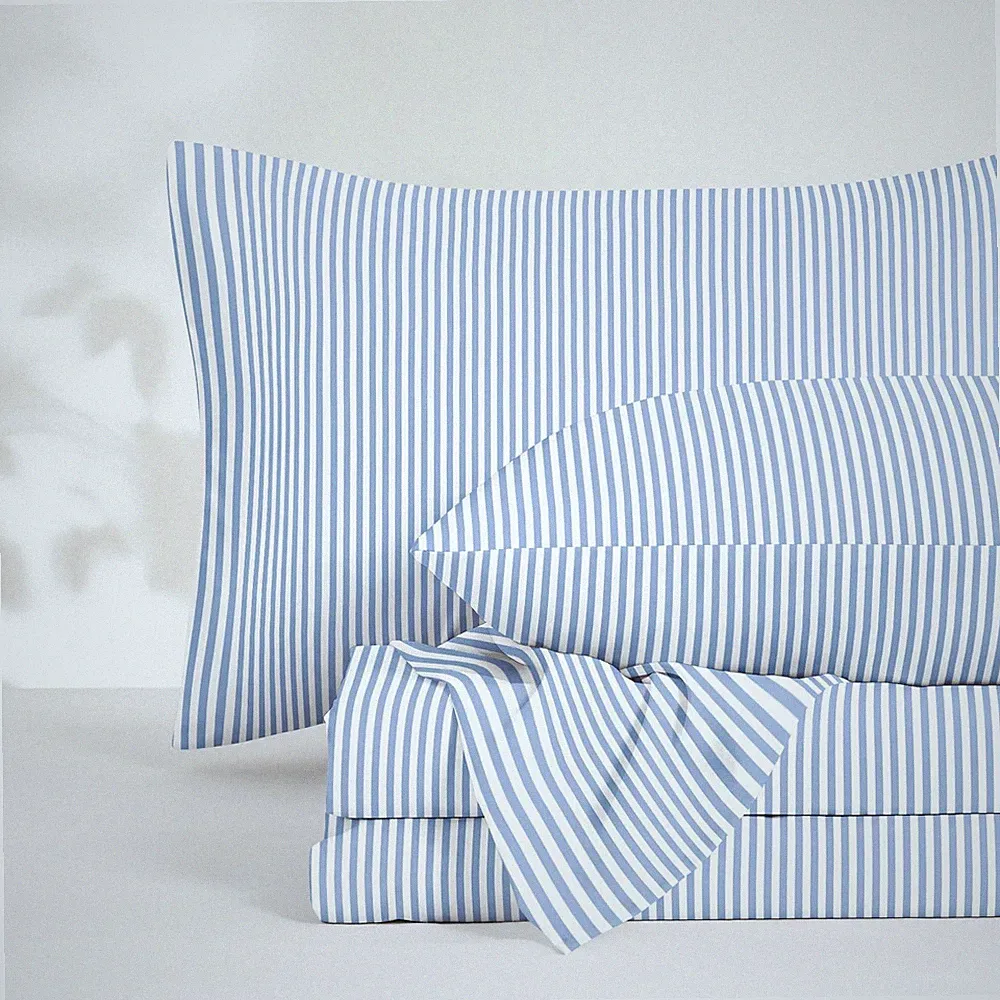 Wake In Cloud - Striped Bed Sheets, 4-Piece Sheet Set, Full, Blue White