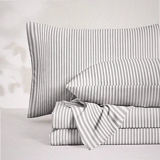 Wake In Cloud - Striped Bed Sheets, 4-Piece Sheet Set, Full, Gray White