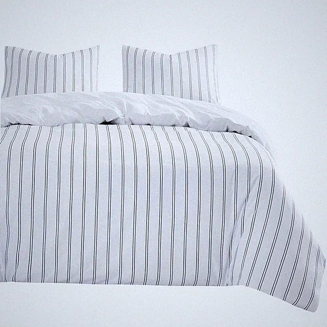 Wake In Cloud - Striped Comforter Set, Ticking Stripe Vertical Pinstripe Neut...