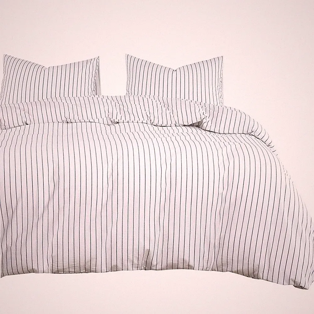 Wake In Cloud - Striped Cotton Duvet Cover Set, Ticking Stripe Vertical Pinst...