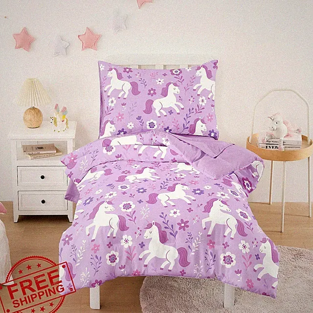 Wake In Cloud Toddler Bedding 4pc Lavender Unicorn Floral
