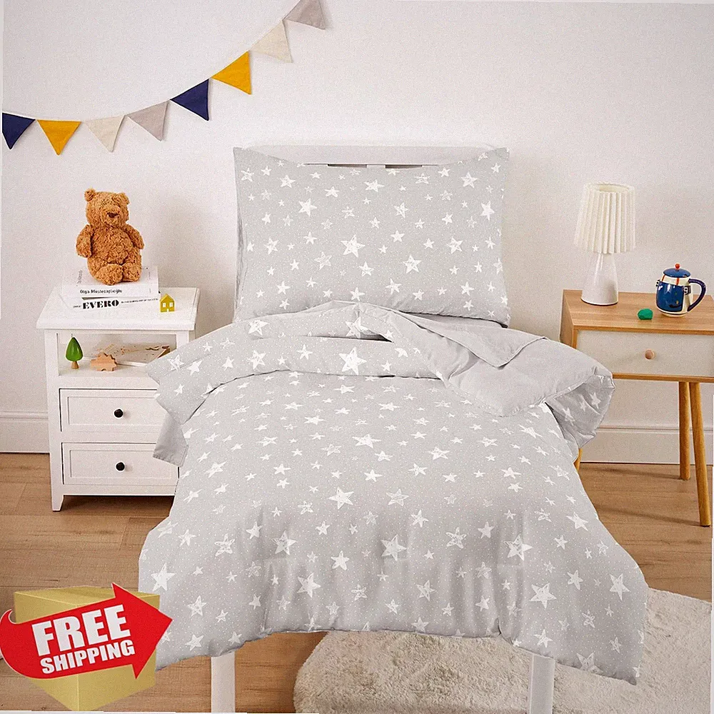 Wake In Cloud Toddler Bedding Set 4pc Star Polka Dot Gray