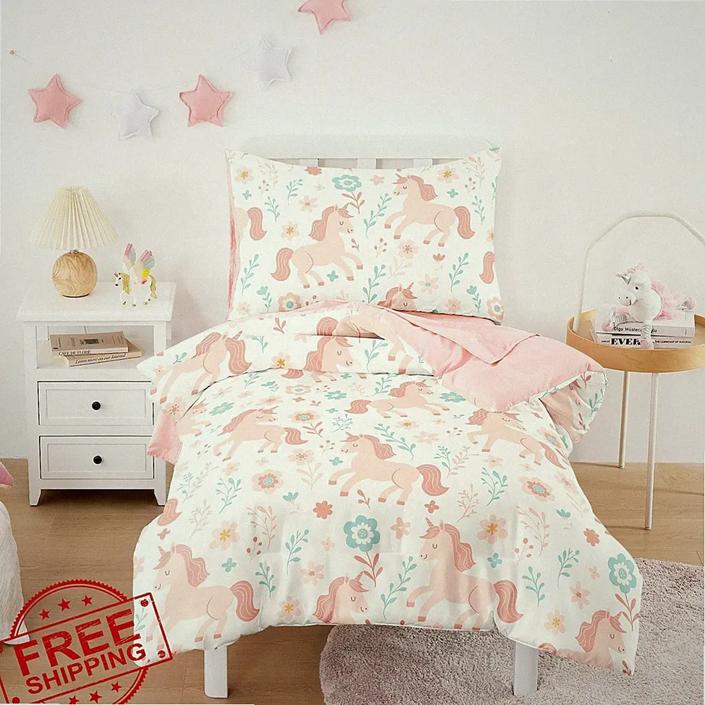 Wake In Cloud Toddler Bedding Set Girls Unicorn Floral 4pc
