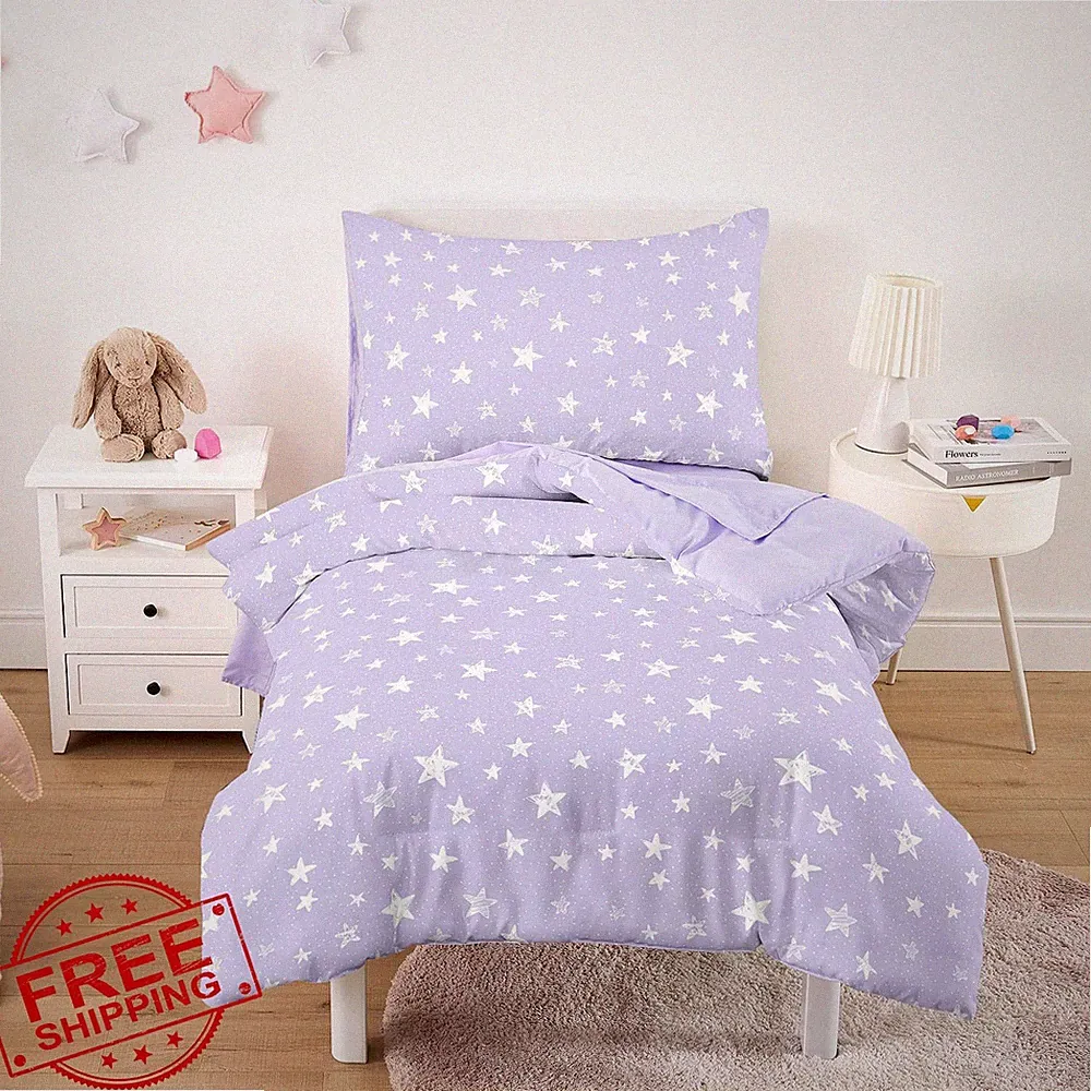 Wake In Cloud Toddler Bedding Set Star Polka Dot 4pc Light Purple