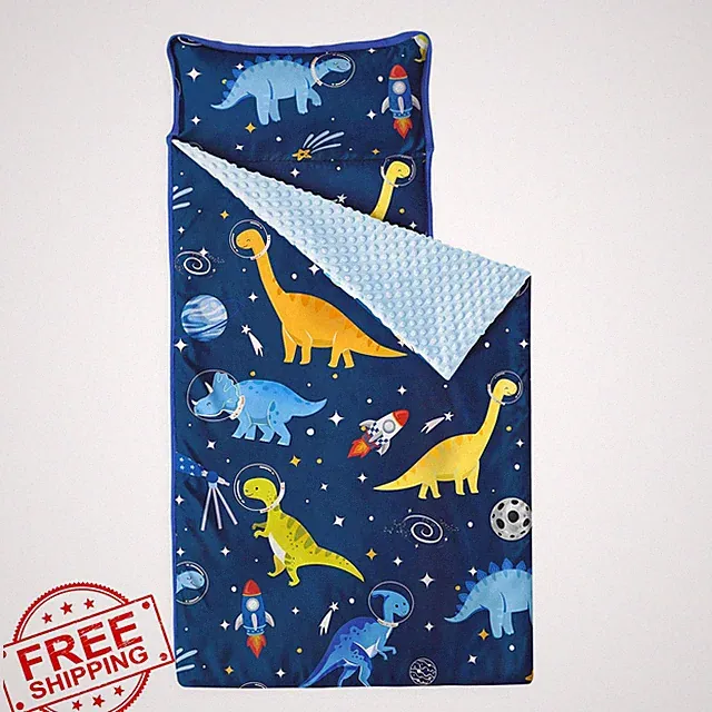 Wake In Cloud Toddler Nap Mat Pillow Blanket Dinosaur Navy
