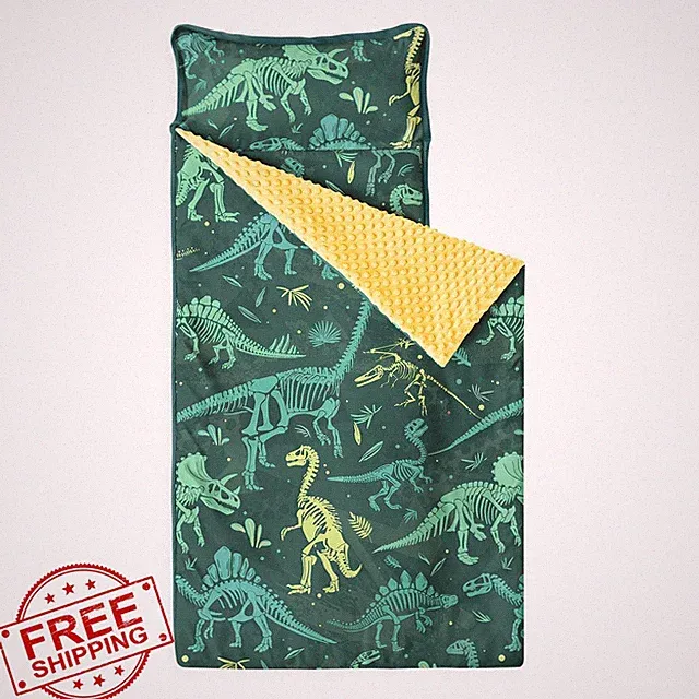 Wake In Cloud Toddler Nap Mat Pillow Blanket Dinosaur Roll Up