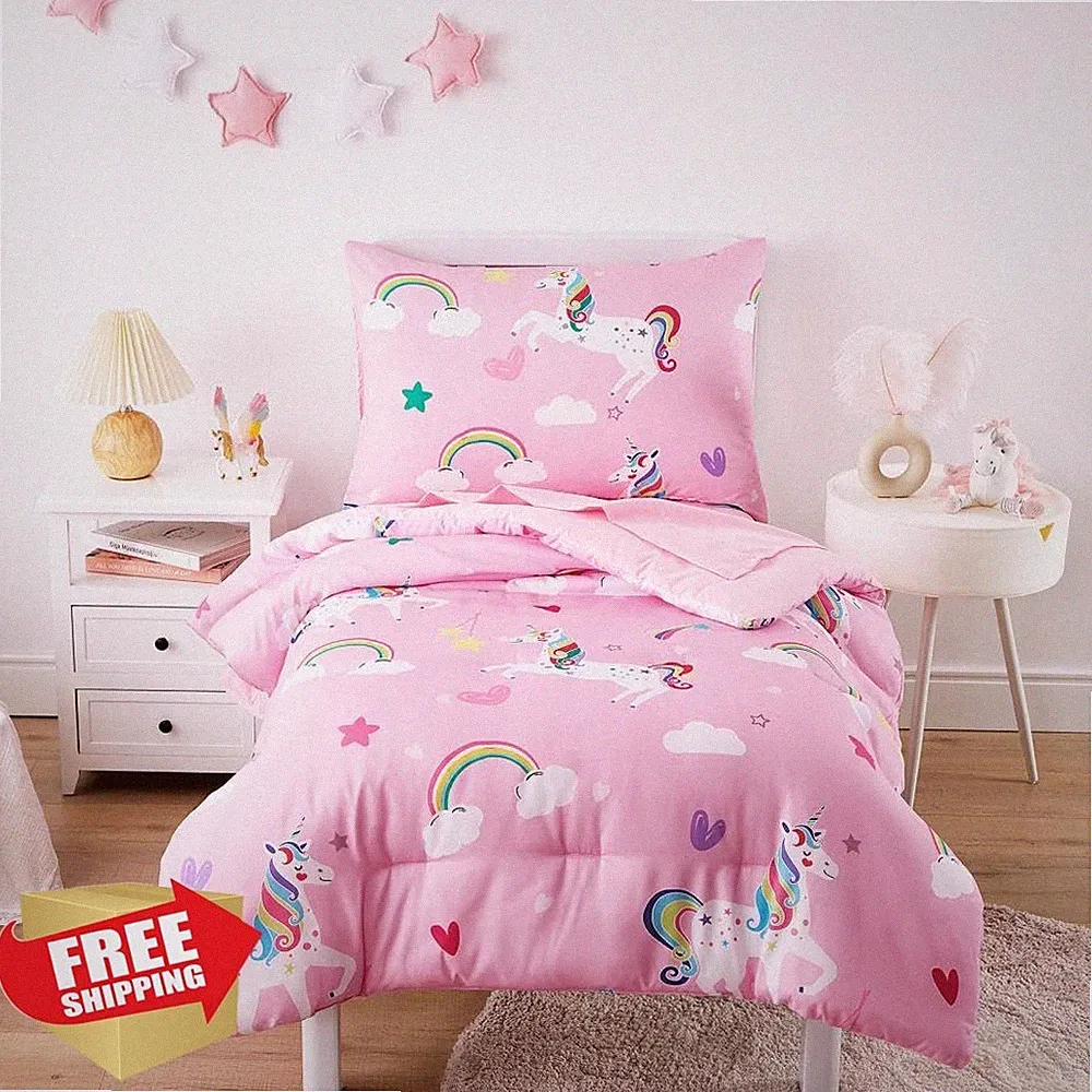 Wake In Cloud Unicorn Toddler Bedding Set 4 Pieces Pink