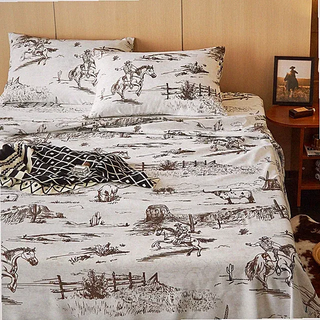 Wake In Cloud - Western Bed Sheets, 4-Piece Sheet Set, Rustic Ranch Life with...