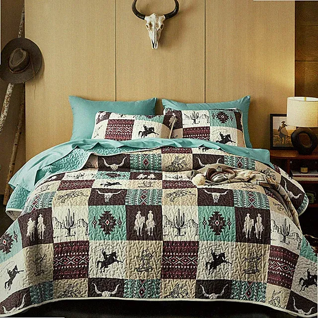 Wake In Cloud - Western Quilt Set, Southwestern Aztec Country Horse Cowboy Rusti