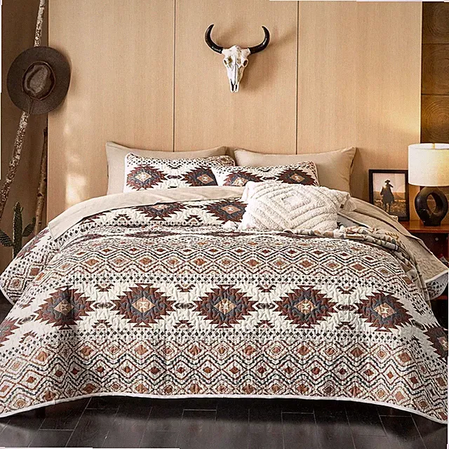 Wake In Cloud - Western Quilt Set, Southwestern Aztec Queen / Full, Tan Brown